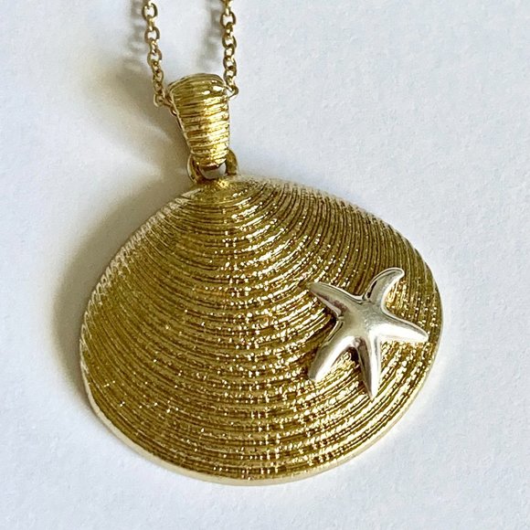 Starfish Shell Pendant Necklace Gold Silver Plated 19" Sea Life Nautical Island - Picture 8 of 12